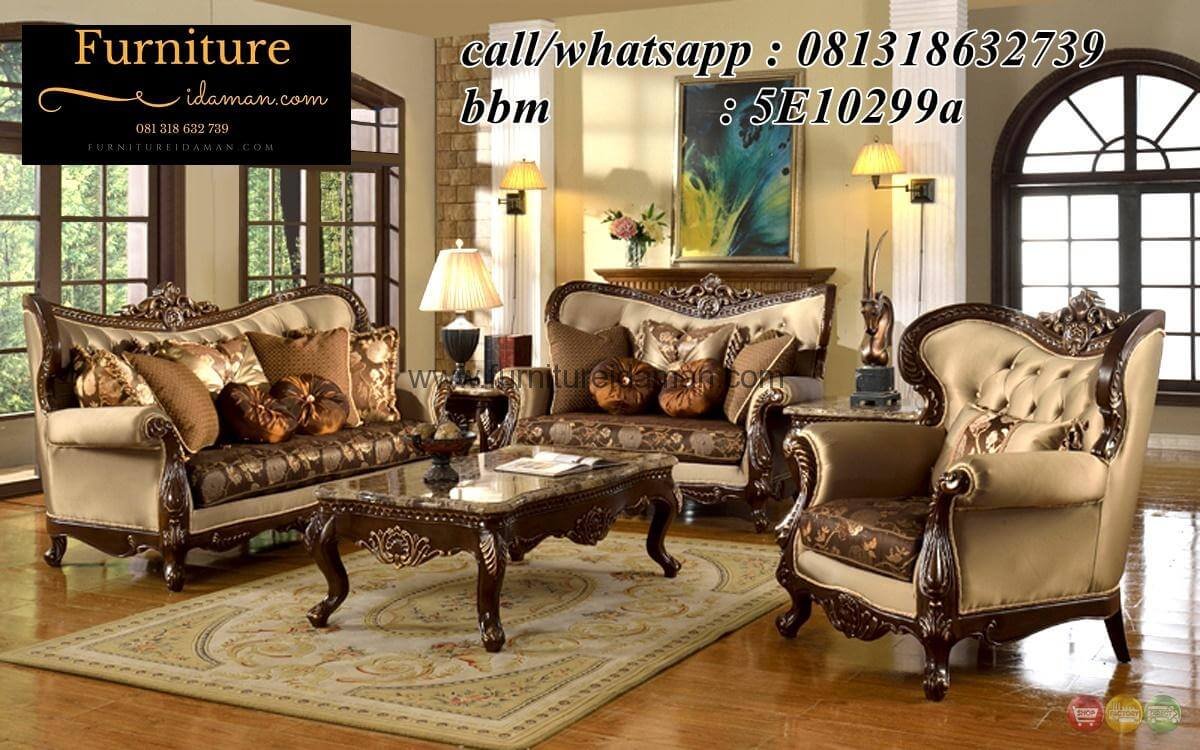 Set Sofa Ruang Tamu Mewah Jok Coklat KSI 51 Furniture Idaman